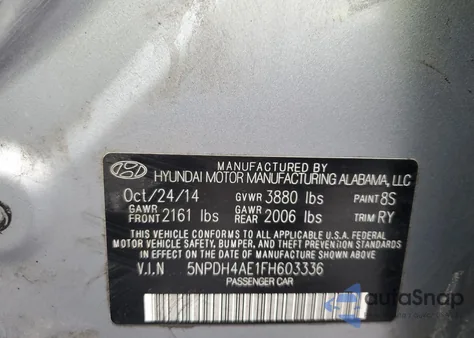 2015 Hyundai Elantra Se z USA, uszkodzony, nr VIN 5NPDH4AE1FH603336